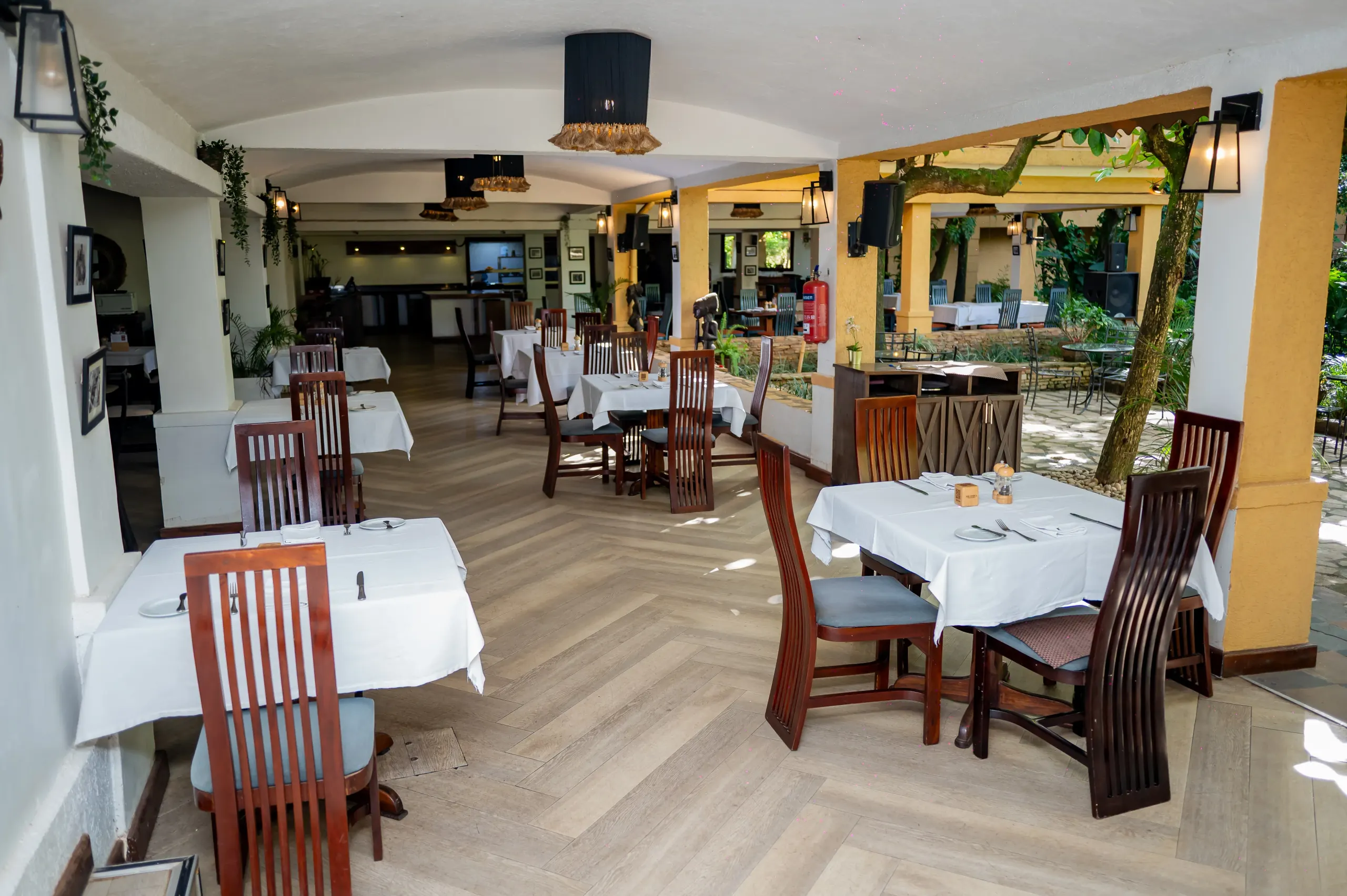 Across Equatoria's dining room to the planted rockery