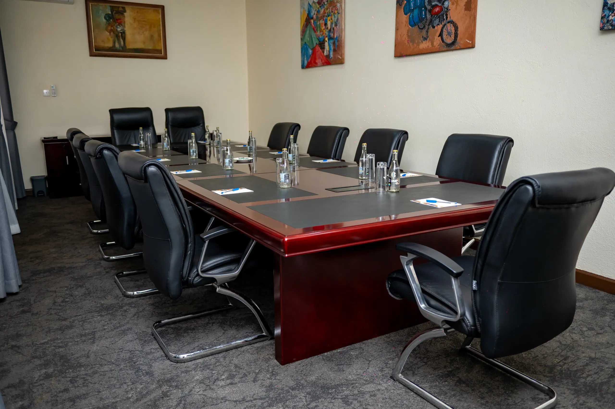 The Boardroom from the window end, chairs ranked along both sides