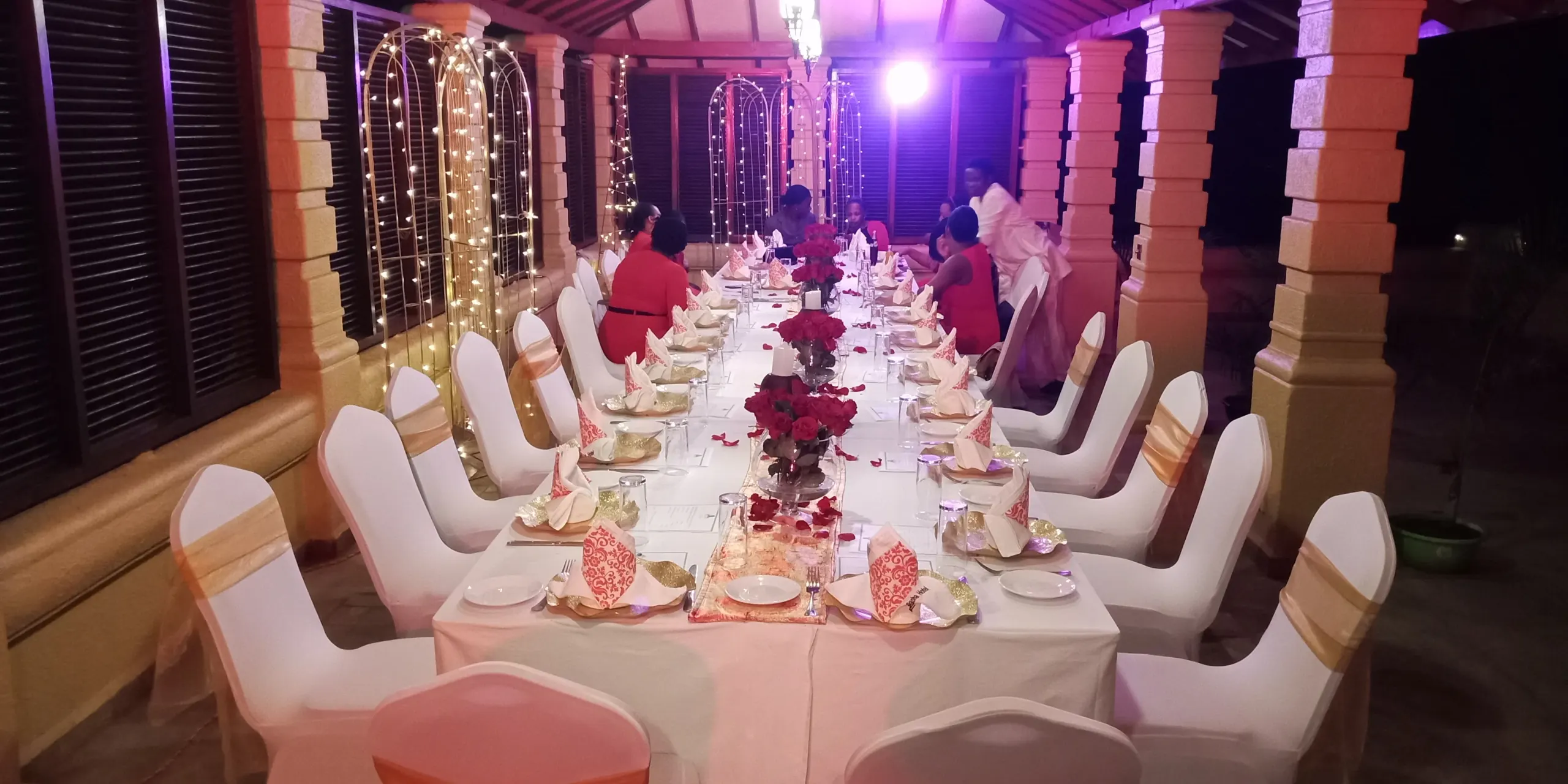 A reception set up in the Equatorial Gardens at The Emin Pasha Hotel & Spa