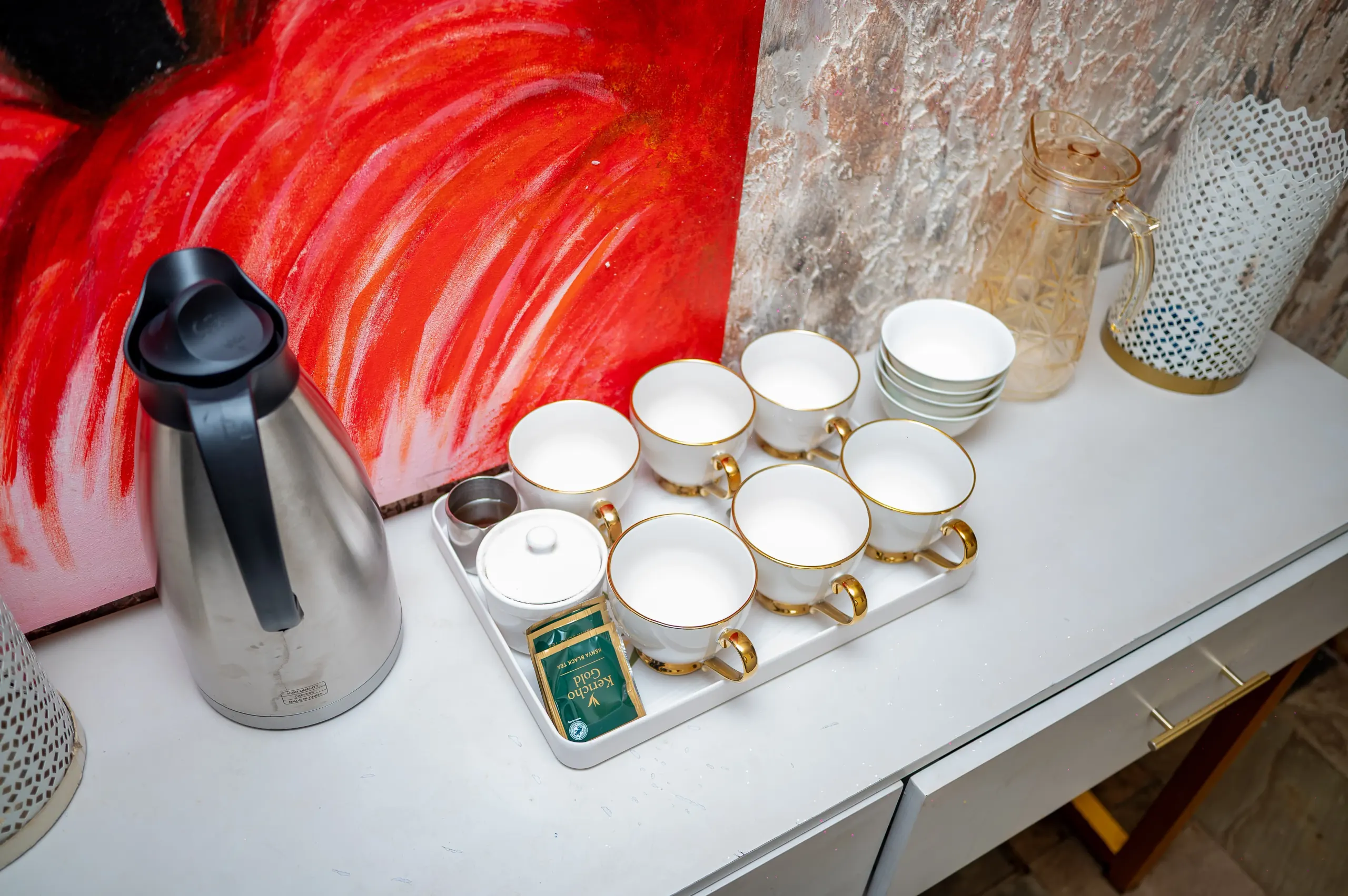 The tea and coffee tray in an Apartment Room at The Emin Pasha Hotel & Spa